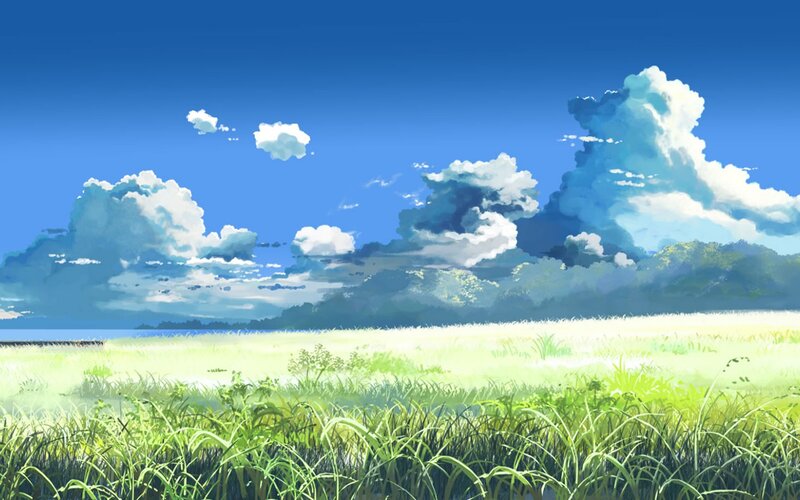 Green Field under Clouds — Blue