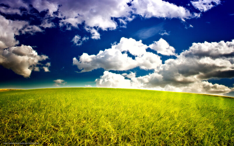 Green Field under Clouds — Dramatic