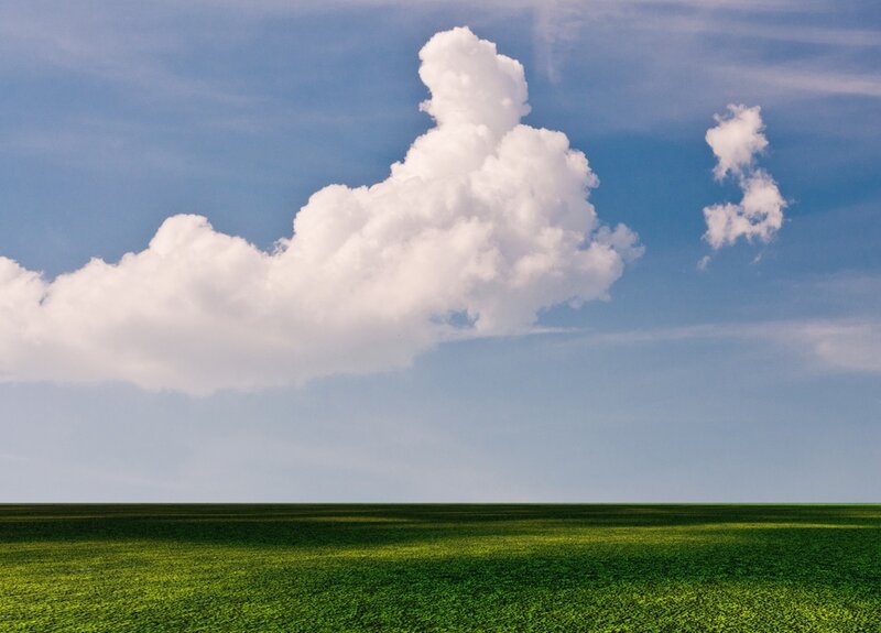 Green Field under Clouds — Serene, Afternoon
