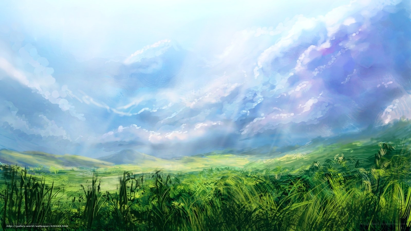 Green field under cloudy sky