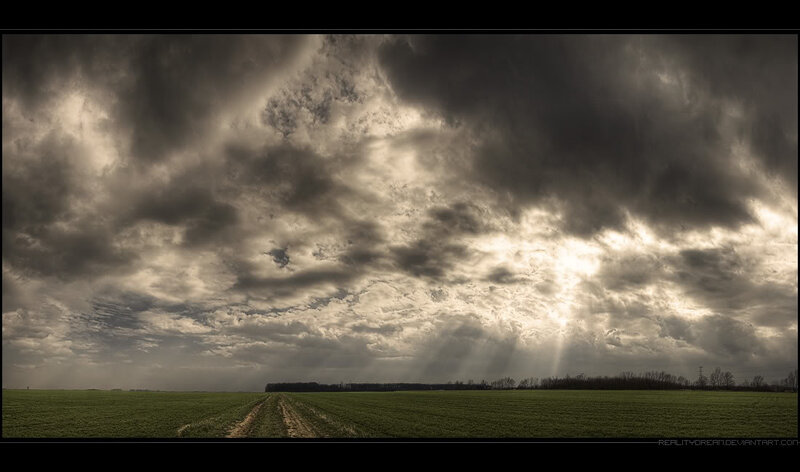 Green Field under Cloudy Sky — Dramatic, Afternoon, Photograph, Clouds