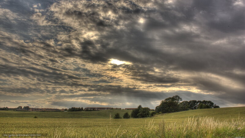Green Field under Cloudy Sky — Dramatic, Afternoon, Photograph, Clouds, Trees