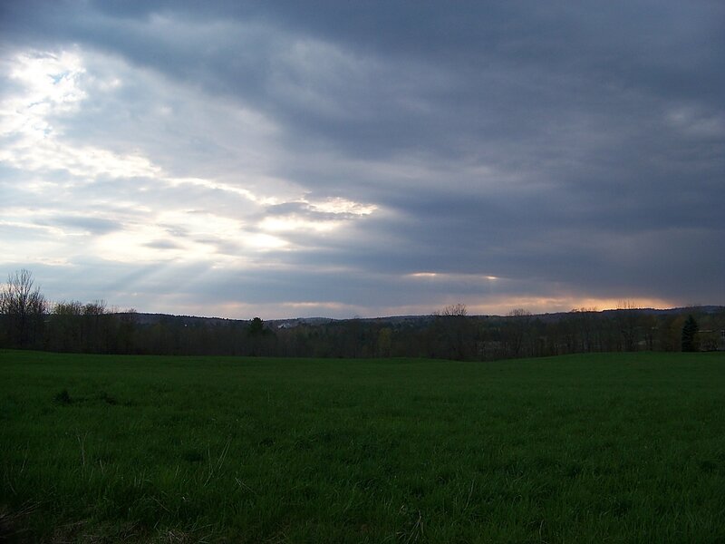 Green Field under Cloudy Sky — Dramatic, Sunset, Photograph, Trees