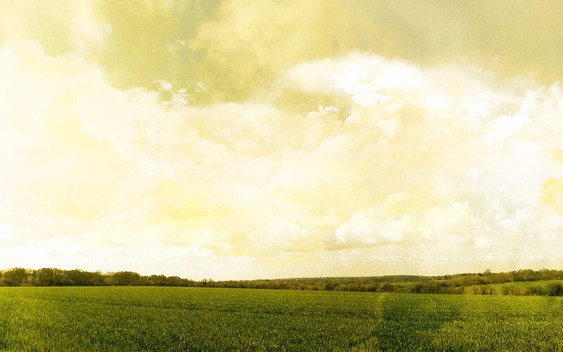 Green Field under Cloudy Sky — Serene, Afternoon, Photograph, Clouds, Trees