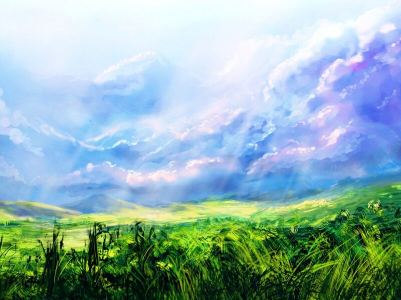 Green Field under Cloudy Sky — Serene, Morning