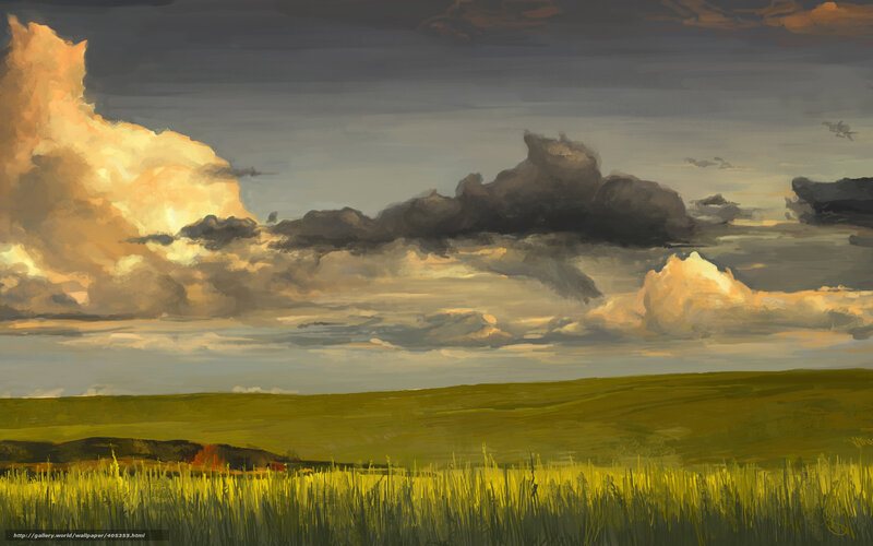 Green Field under Cloudy Sky — Yellow