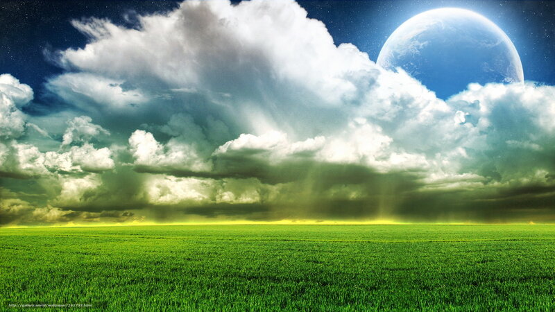 Green Field under Planet — Dramatic