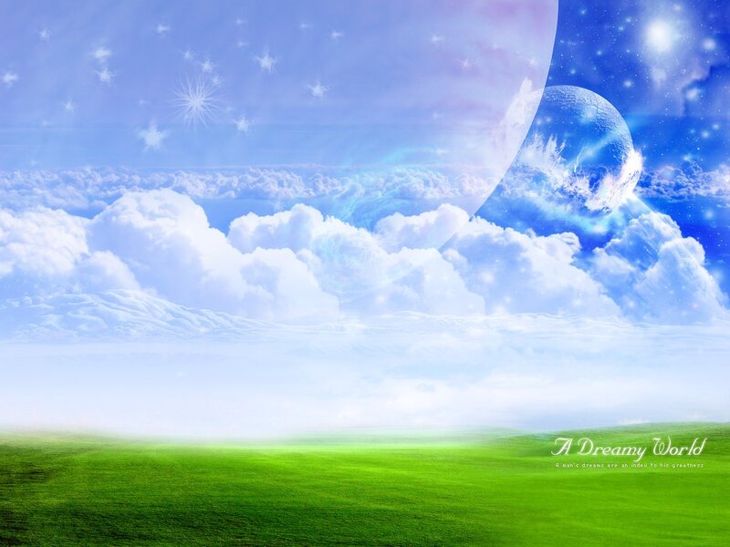 Green Field under Sky — Serene, Digital Art, Clouds