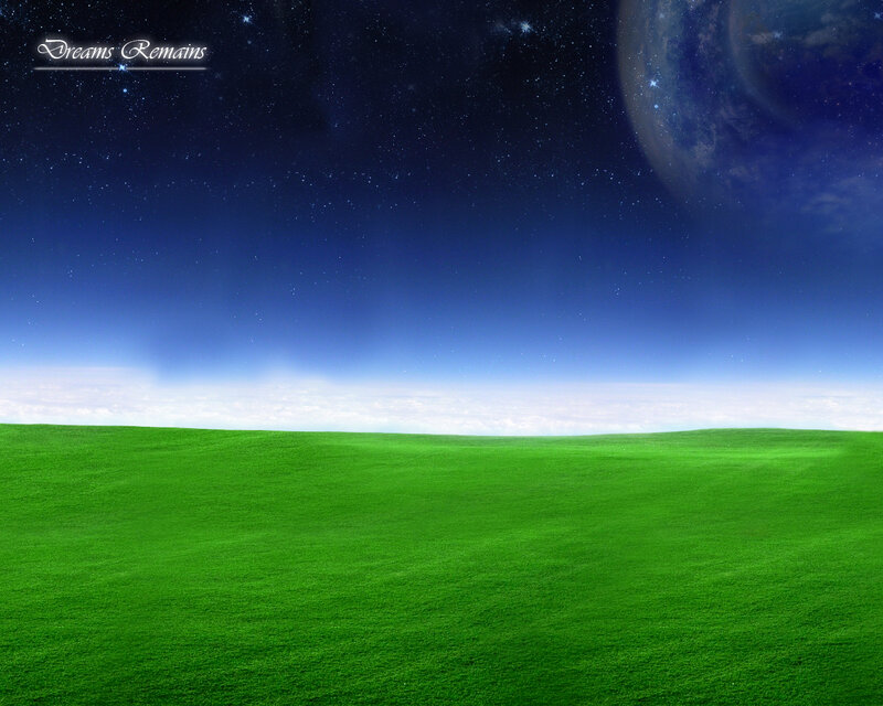 Green field under starry sky
