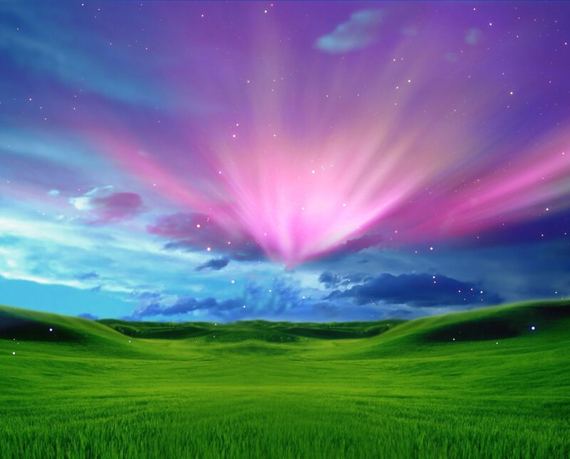 Green field under starry sky