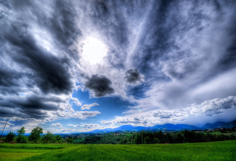 Green Field under Stormy Sky — Dramatic, Afternoon