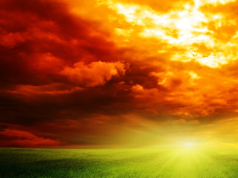 Green Field under Stormy Sky — Red