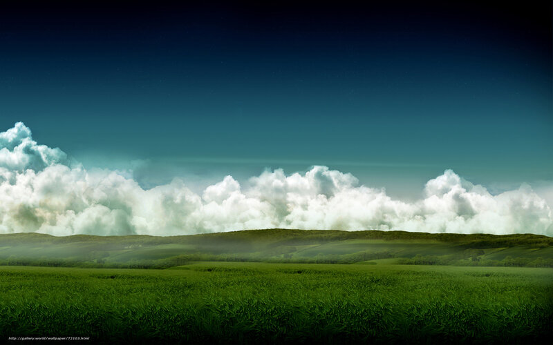 Green Field with Clouds — Serene