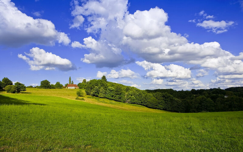 Green Field with Farmhouse