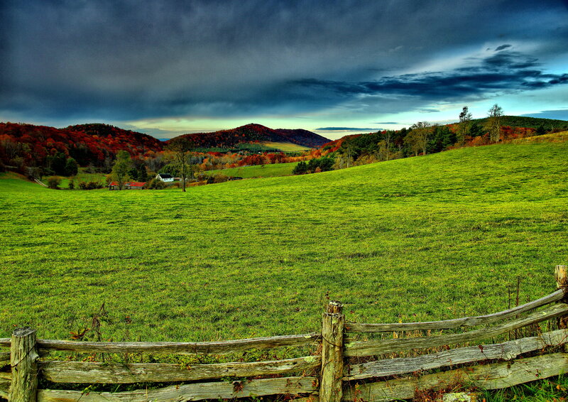 Green Field with Fence — Dramatic