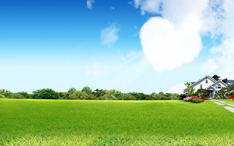green field with heart-shaped cloud