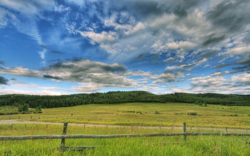 Green Field with Hills — Blue
