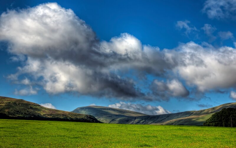 Green Field with Hills — Dramatic, Afternoon