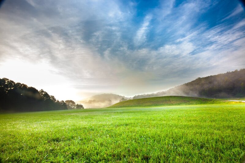 Green Field with Hills — Serene, Morning