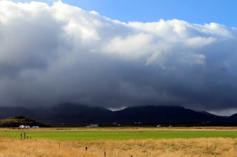 Green Field with Houses — Dramatic
