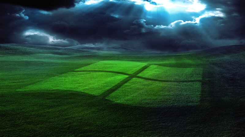 Green Field with Logo — Dramatic, Night, Digital Art, Clouds, Sky, Grass, Blue, Black