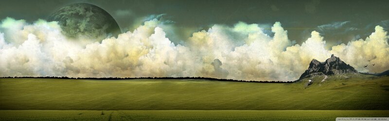 Green Field with Moon — Dramatic