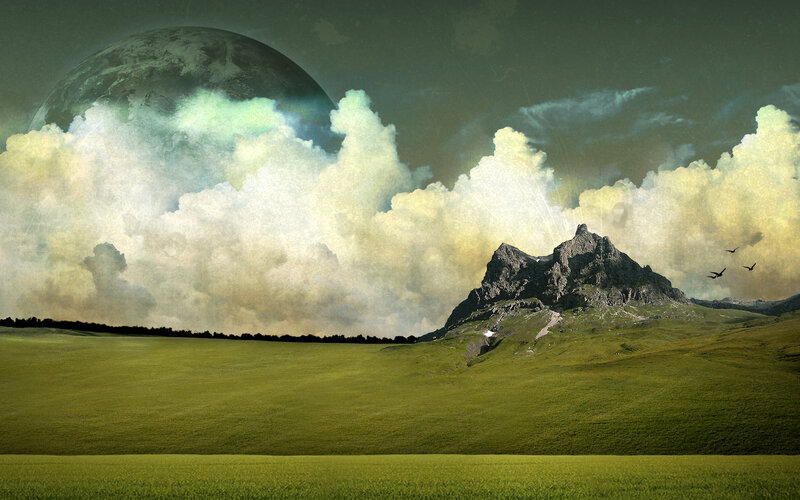 Green Field with Mountain