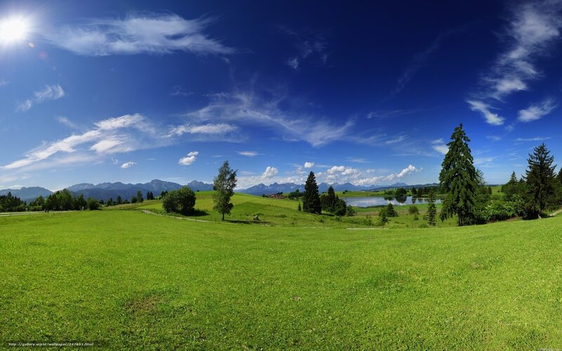 Green field with mountains