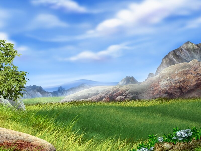 Green Field with Mountains — Serene, Afternoon, Digital Art