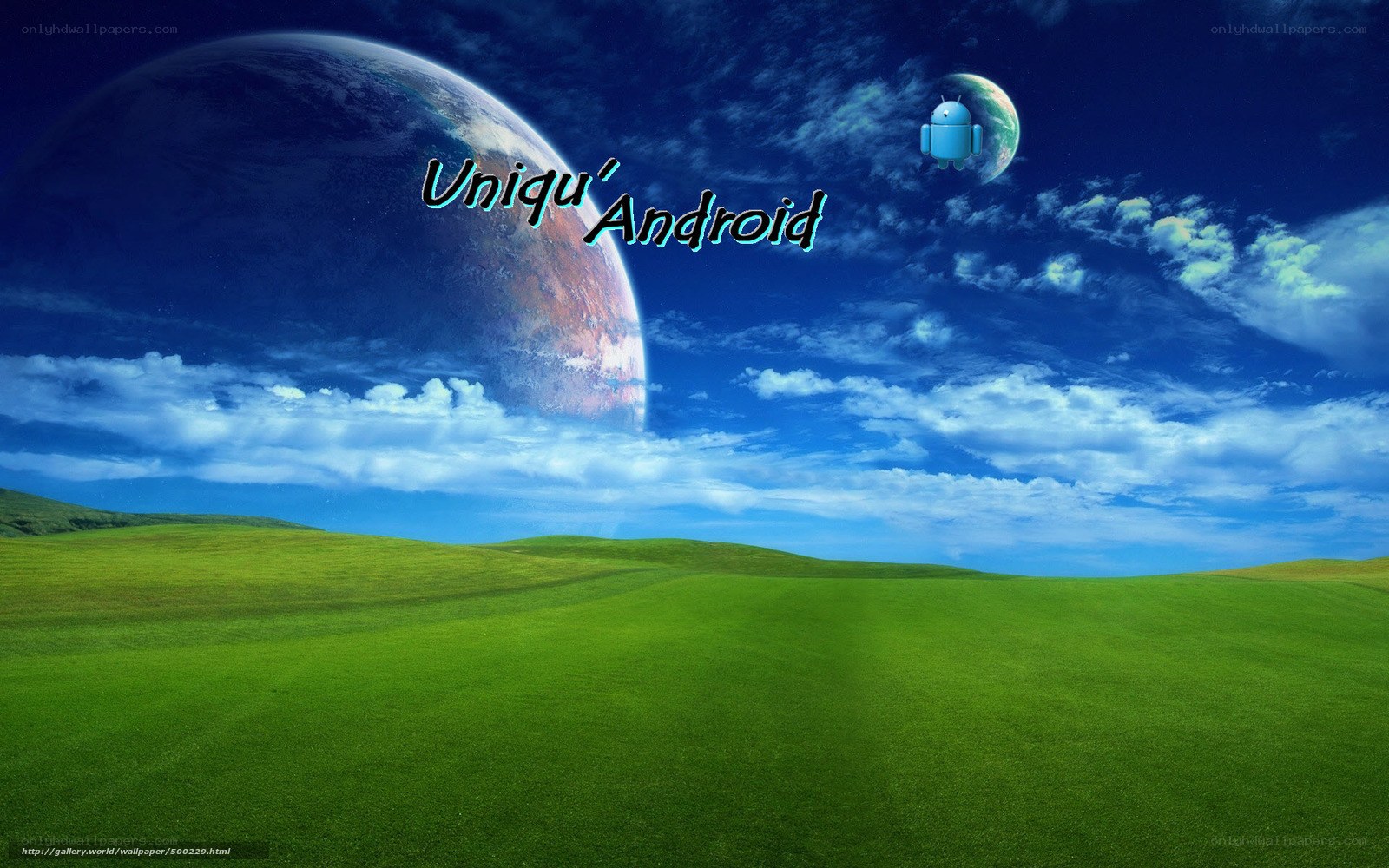 green field with planet