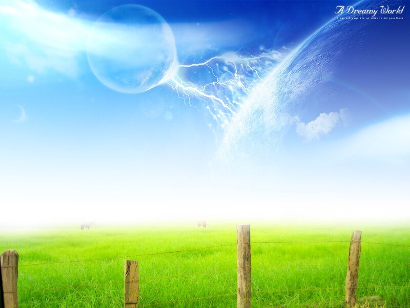 Green Field with Planets — Dreamy