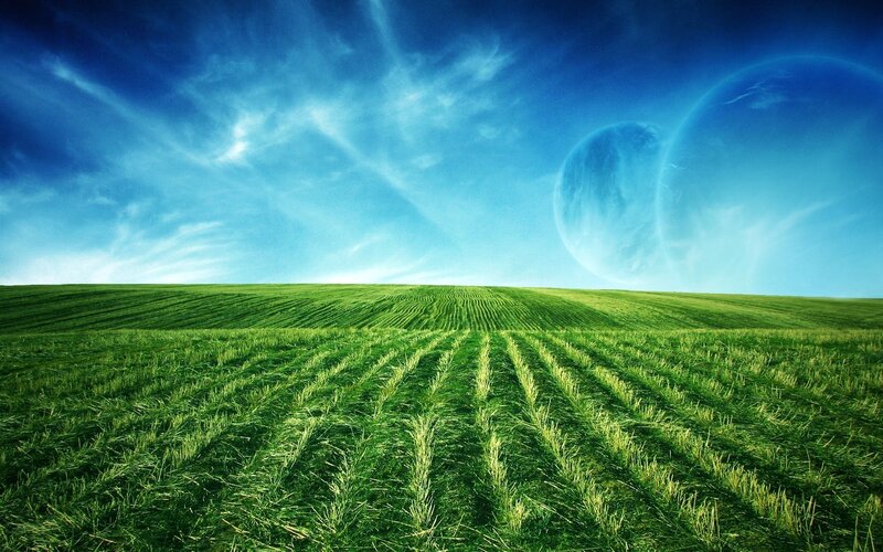 Green Field with Planets — Serene