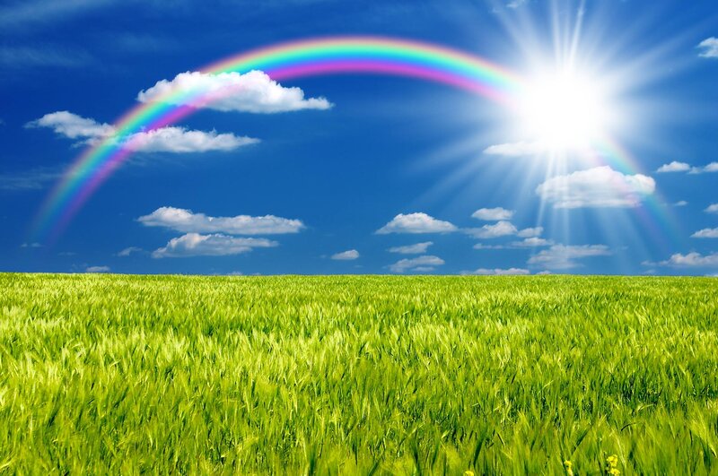 Green Field with Rainbow — Serene, Afternoon