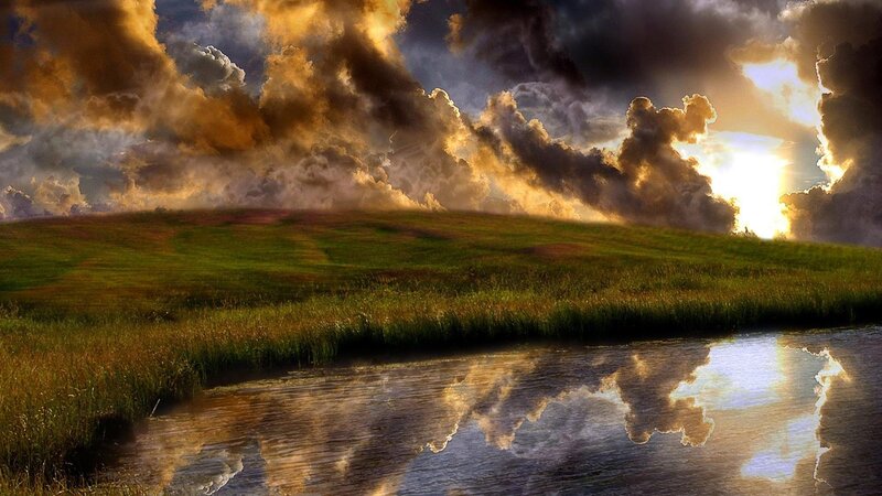 Green Field with River — Dramatic