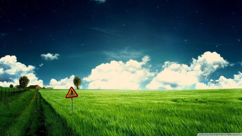 Green Field with Sign — Serene