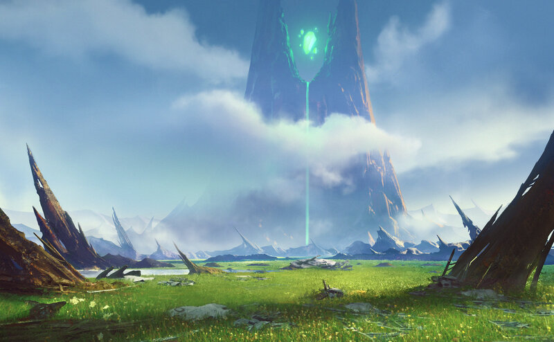 Green Field with Spires