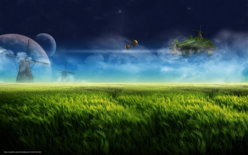 Green Field with Windmills — Dreamy