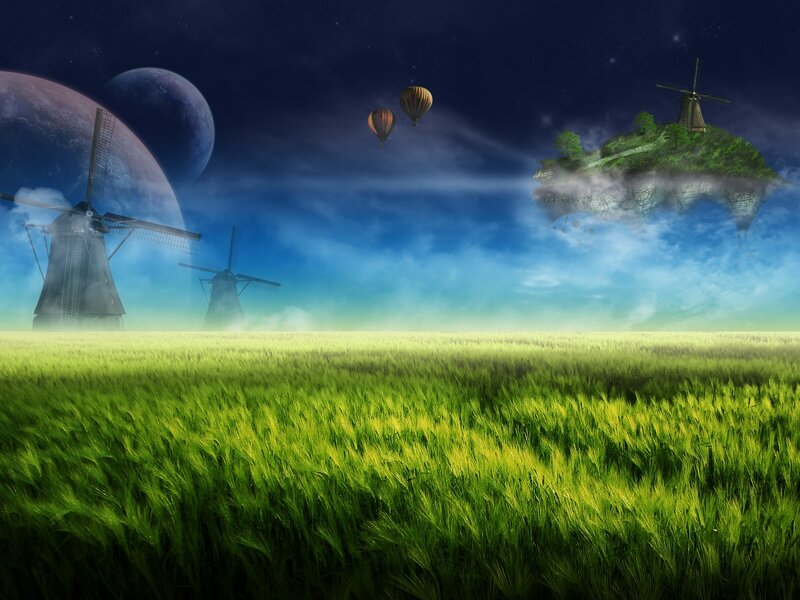 Green Field with Windmills — Fantastical