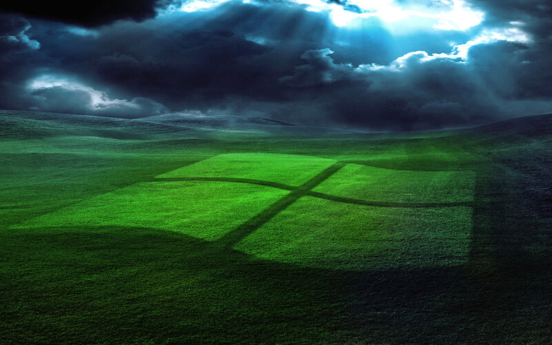 Green field with Windows logo