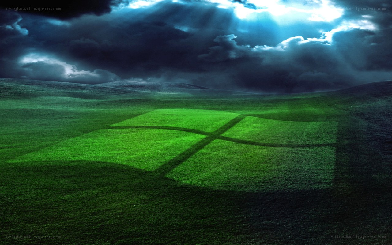 Green field with Windows logo