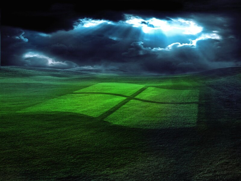 Green field with Windows logo