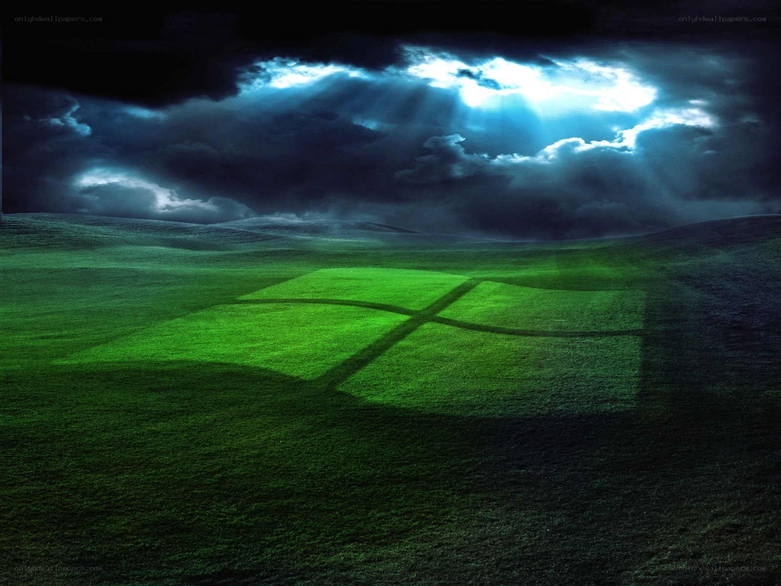 Green field with Windows logo