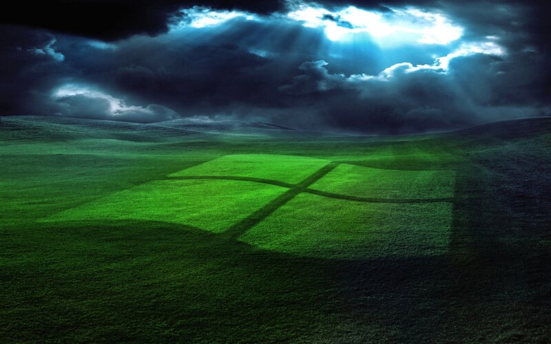 Green field with Windows logo