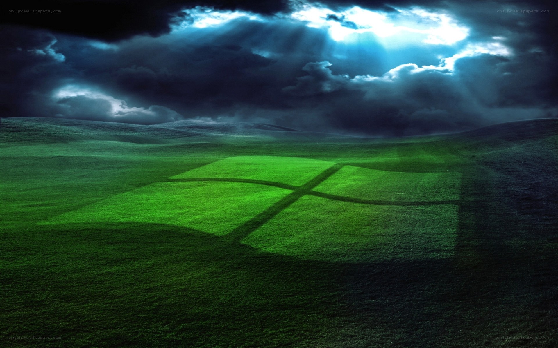 Green field with Windows logo