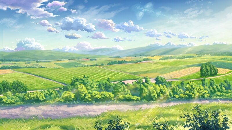 Green Fields and Hills — Serene, Afternoon, Digital Art