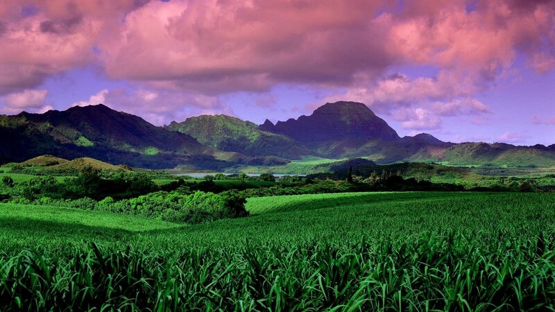 Green Fields and Mountains — Dramatic, Sunset