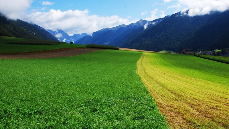 Green Fields and Mountains — Serene, Afternoon, Photograph, Village