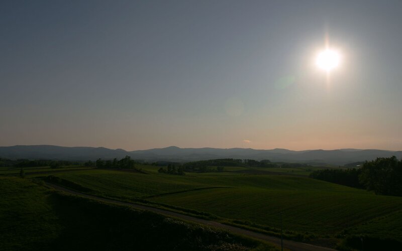 Green Fields and Mountains — Serene, Sunset
