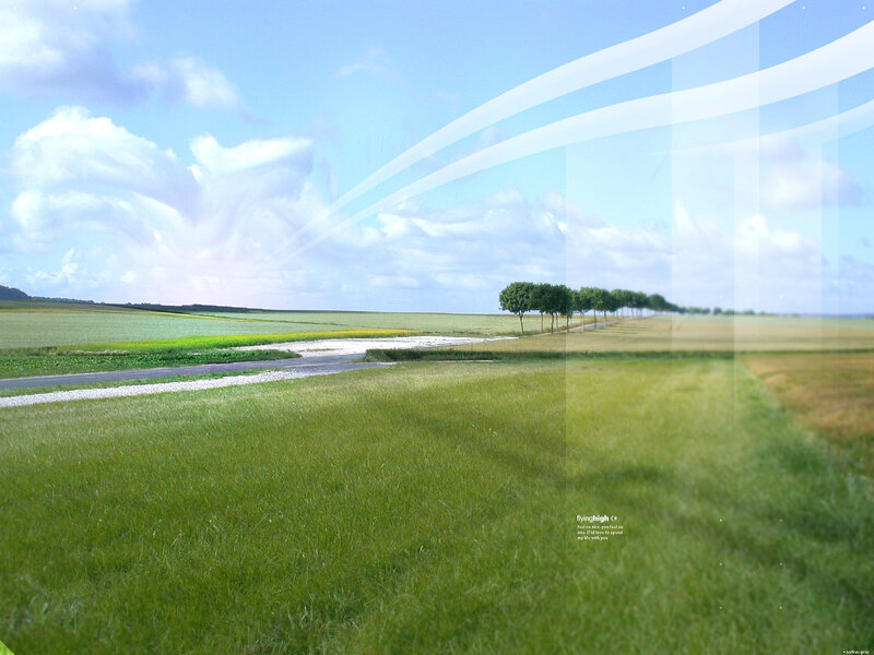 Green Fields and Trees — Serene, Afternoon, Photograph, Road, Clouds, Blue, White