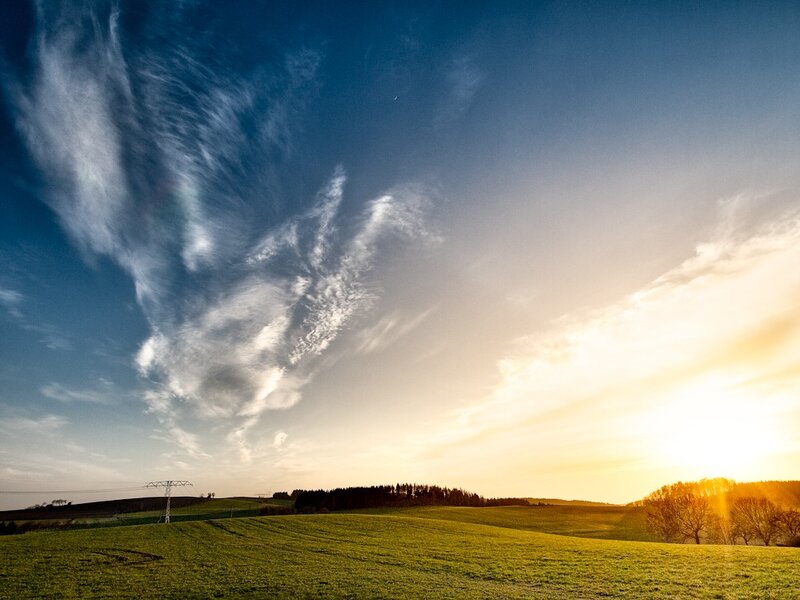 Green Fields at Sunset — Blue